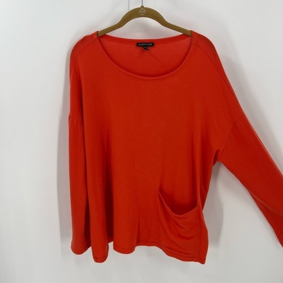 Eileen fisher, orange boxy oversize lagenlook fit drop shoulder pocket top - Picture 3 of 8